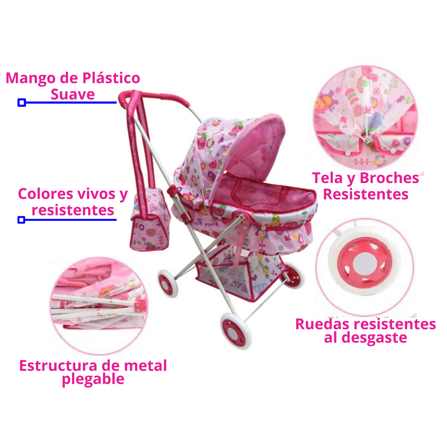 Coche Moises Metálico Con Bolso Para Niños Juguete